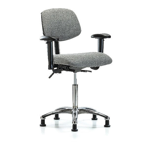 Blue Ridge Ergonomics FMBCH-RG-T0-A1-NF-RG-F44 Rutledge Fabric Chair - Medium Bench Height with Adjustable Arms & Stationary Glides in Gray Fabric