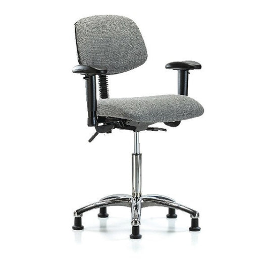 Blue Ridge Ergonomics FMBCH-RG-T0-A1-NF-RG-F44 Rutledge Fabric Chair - Medium Bench Height with Adjustable Arms & Stationary Glides in Gray Fabric