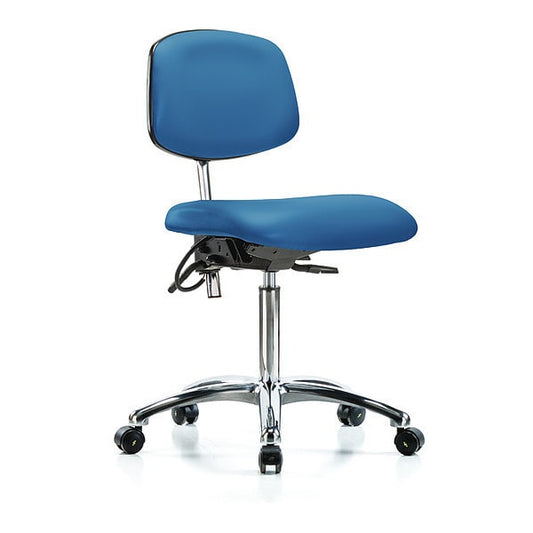 Blue Ridge Ergonomics NECR-MBCH-CR-T1-A0-NF-EC-ESDBLU Class 100 Vinyl Clean Room/ESD Chair - Medium Bench Height with Seat Tilt & ESD Casters in Blue ESD Vinyl