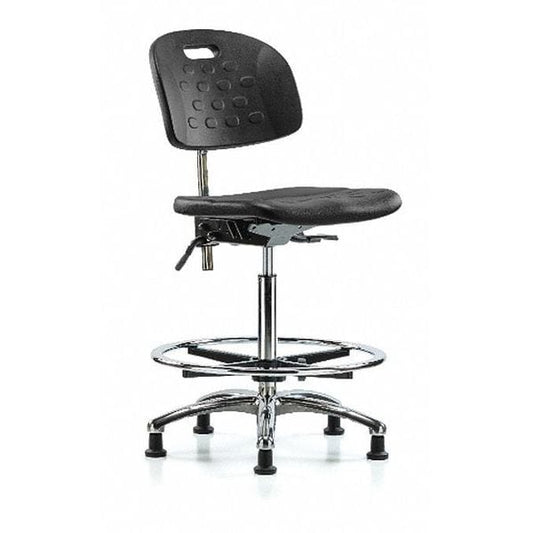 Blue Ridge Ergonomics CLR-HPHBCH-CR-T0-A0-CF-RG-BLK Class 10 Newport Industrial Polyurethane Clean Room Chair - High Bench Height with Chrome Foot Ring & Stationary Glides in Black Polyurethane