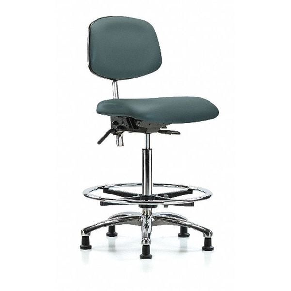 Blue Ridge Ergonomics NCR-VHBCH-CR-T0-A0-CF-RG-8546 Class 100 Vinyl Clean Room Chair - High Bench Height with Chrome Foot Ring & Stationary Glides in Colonial Blue Trailblazer™ Vinyl