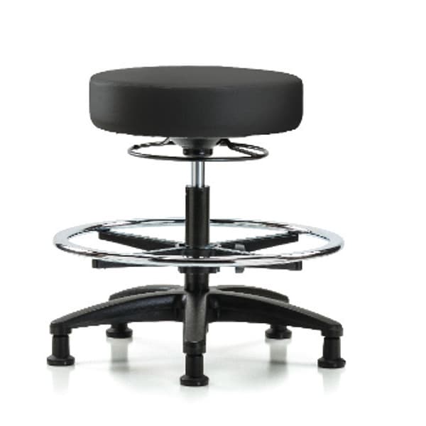 Blue Ridge Ergonomics VMBSO-RG-CF-RG-8540 Rutledge Vinyl Stool without Back - Medium Bench Height with Chrome Foot Ring & Stationary Glides in Black Trailblazer™ Vinyl