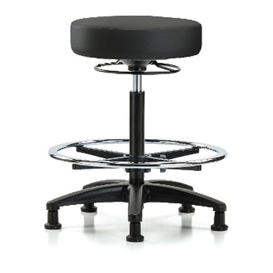 Blue Ridge Ergonomics VHBSO-RG-CF-RG-8540 Rutledge Vinyl Stool without Back - High Bench Height with Chrome Foot Ring & Stationary Glides in Black Trailblazer™ Vinyl