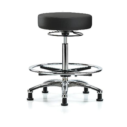 Blue Ridge Ergonomics VHBSO-CR-CF-RG-8540 Rutledge Vinyl Stool without Back Chrome - High Bench Height with Chrome Foot Ring & Stationary Glides in Black Trailblazer™ Vinyl