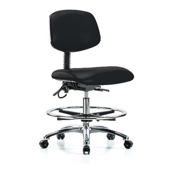 Blue Ridge Ergonomics ESD-VMBCH-CR-T0-A0-CF-EC-ESDBLK Vinyl ESD Chair - Medium Bench Height with Chrome Foot Ring & ESD Casters in ESD Black Vinyl