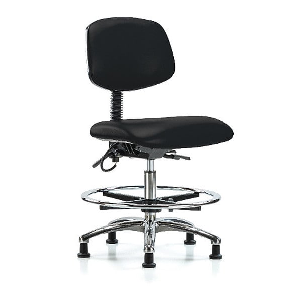 Blue Ridge Ergonomics ESD-VMBCH-CR-T0-A0-CF-EG-ESDBLK Vinyl ESD Chair - Medium Bench Height with Chrome Foot Ring & ESD Stationary Glides in ESD Black Vinyl