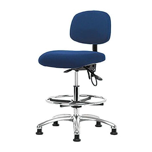 Blue Ridge Ergonomics ESD-FMBCH-CR-T1-A0-CF-EG-ESDBLU Fabric ESD Chair - Medium Bench Height with Seat Tilt, Chrome Foot Ring, & ESD Stationary Glides in ESD Blue Fabric