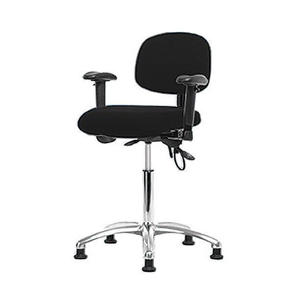 Blue Ridge Ergonomics ESD-FMBCH-CR-T0-A1-NF-EG-ESDBLK Fabric ESD Chair - Medium Bench Height with Adjustable Arms & ESD Stationary Glides in ESD Black Fabric