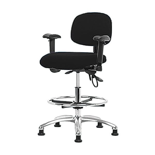 Blue Ridge Ergonomics ESD-FHBCH-CR-T1-A1-CF-EG-ESDBLK Fabric ESD Chair - High Bench Height with Seat Tilt, Adjustable Arms, Chrome Foot Ring, & ESD Stationary Glides in ESD Black Fabric