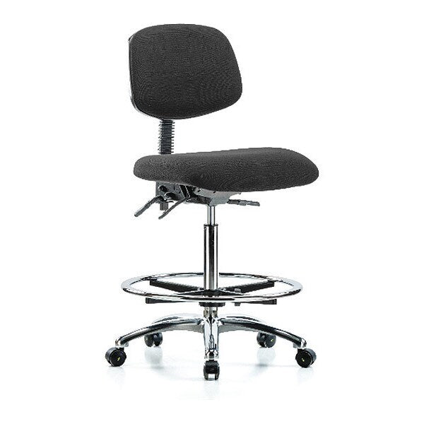 Blue Ridge Ergonomics ESD-FHBCH-CR-T0-A0-CF-EC-ESDBLK Fabric ESD Chair - High Bench Height with Chrome Foot Ring & ESD Casters in ESD Black Fabric