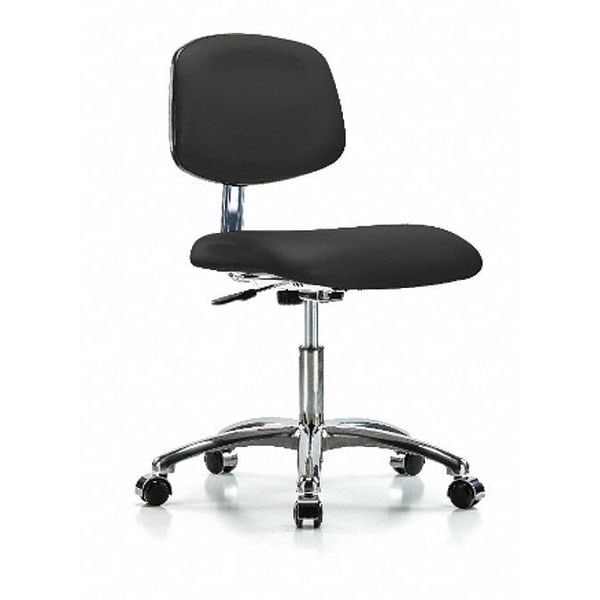 Blue Ridge Ergonomics CLR-VDHCH-CR-CC-8540 Class 10 Clean Room Vinyl Chair Chrome - Desk Height with Casters in Black Trailblazer™ Vinyl