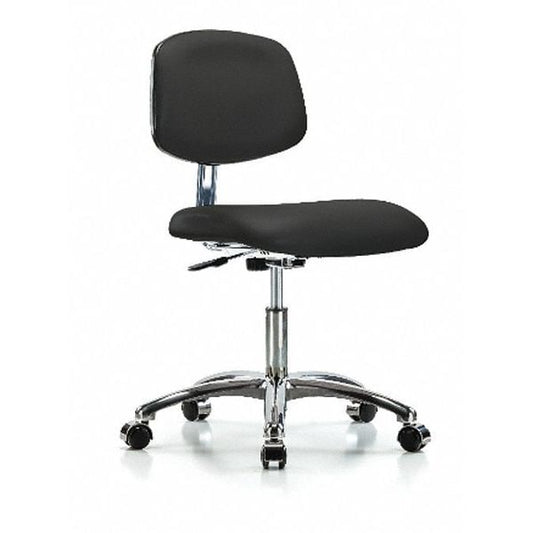 Blue Ridge Ergonomics CLR-VDHCH-CR-CC-8540 Class 10 Clean Room Vinyl Chair Chrome - Desk Height with Casters in Black Trailblazer™ Vinyl