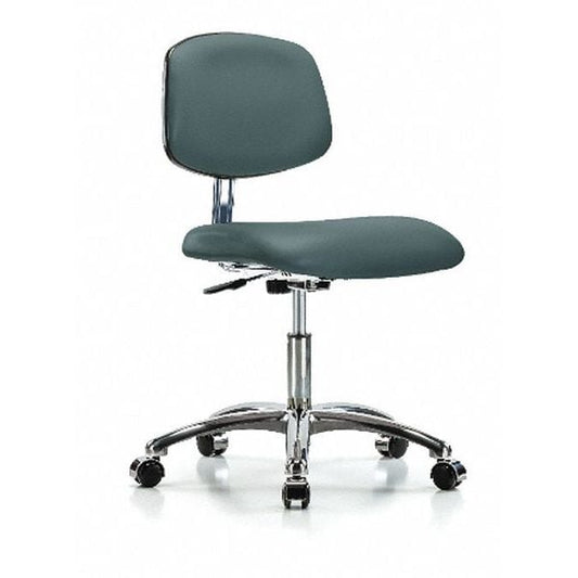 Blue Ridge Ergonomics CLR-VDHCH-CR-CC-8546 Class 10 Clean Room Vinyl Chair Chrome - Desk Height with Casters in Colonial Blue Trailblazer™ Vinyl