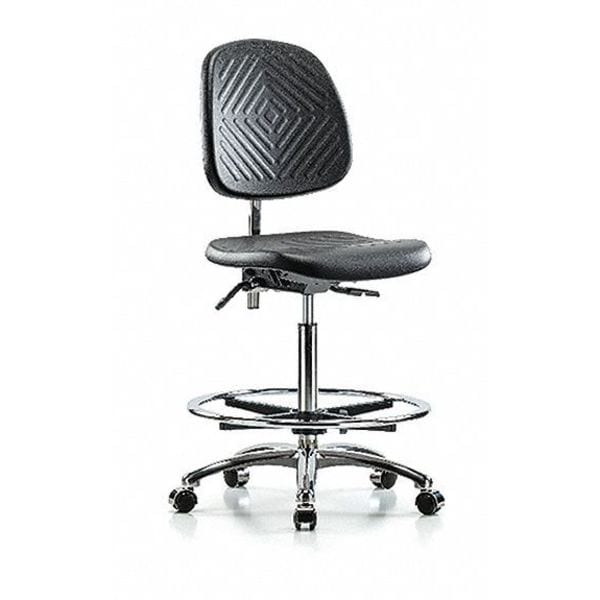 Blue Ridge Ergonomics NCR-PHBCH-MB-CR-T0-A0-CF-CC-BLK Class 10 Polyurethane Clean Room Chair - High Bench Height with Medium Back & Casters in Black Polyurethane