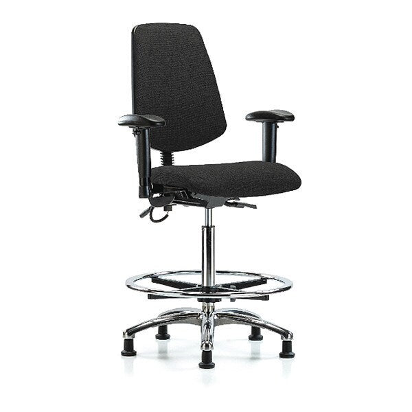 Blue Ridge Ergonomics ESD-FHBCH-MB-CR-T1-A1-CF-EG-ESDBLK Fabric ESD Chair - High Bench Height with Medium Back, Seat Tilt, Adjustable Arms, Chrome Foot Ring, & ESD Stationary Glides in ESD Black Fabric