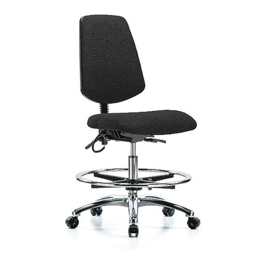 Blue Ridge Ergonomics ESD-FMBCH-MB-CR-T1-A0-CF-EC-ESDBLK Fabric ESD Chair - Medium Bench Height with Medium Back, Seat Tilt, Chrome Foot Ring, & ESD Casters in ESD Black Fabric