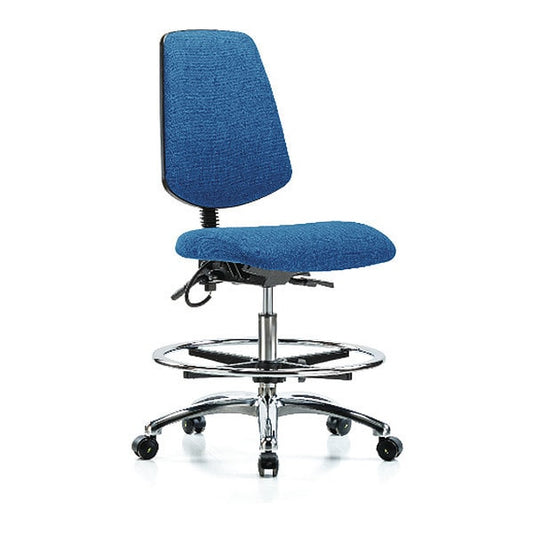 Blue Ridge Ergonomics ESD-FMBCH-MB-CR-T1-A0-CF-EC-ESDBLU Fabric ESD Chair - Medium Bench Height with Medium Back, Seat Tilt, Chrome Foot Ring, & ESD Casters in ESD Blue Fabric