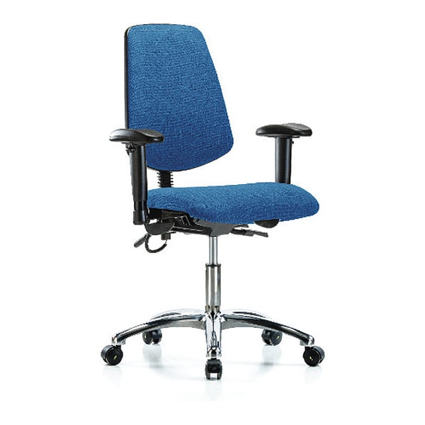 Blue Ridge Ergonomics ESD-FDHCH-MB-CR-T1-A1-EC-ESDBLU Fabric ESD Chair - Desk Height with Medium Back, Seat Tilt, Adjustable Arms, & ESD Casters in ESD Blue Fabric