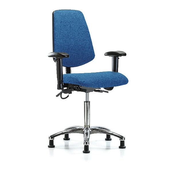 Blue Ridge Ergonomics ESD-FMBCH-MB-CR-T0-A1-NF-EG-ESDBLU Fabric ESD Chair - Medium Bench Height with Medium Back, Adjustable Arms, & ESD Stationary Glides in ESD Blue Fabric