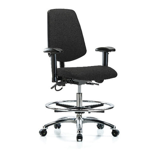 Blue Ridge Ergonomics ESD-FMBCH-MB-CR-T0-A1-CF-EC-ESDBLK Fabric ESD Chair - Medium Bench Height with Medium Back, Adjustable Arms, Chrome Foot Ring, & ESD Casters in ESD Black Fabric