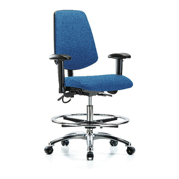 Blue Ridge Ergonomics ESD-FMBCH-MB-CR-T1-A1-CF-EC-ESDBLU Fabric ESD Chair - Medium Bench Height with Medium Back, Seat Tilt, Adjustable Arms, Chrome Foot Ring, & ESD Casters in ESD Blue Fabric