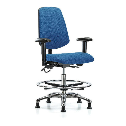 Blue Ridge Ergonomics ESD-FMBCH-MB-CR-T1-A1-CF-EG-ESDBLU Fabric ESD Chair - Medium Bench Height with Medium Back, Seat Tilt, Adjustable Arms, Chrome Foot Ring, & ESD Stationary Glides in ESD Blue Fabric