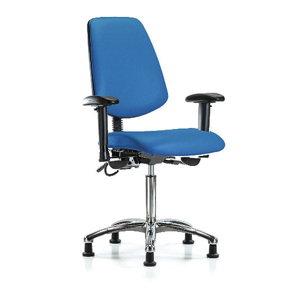 Blue Ridge Ergonomics ESD-VMBCH-MB-CR-T0-A1-NF-EG-ESDBLU Vinyl ESD Chair - Medium Bench Height with Medium Back, Adjustable Arms, & ESD Stationary Glides in ESD Blue Vinyl