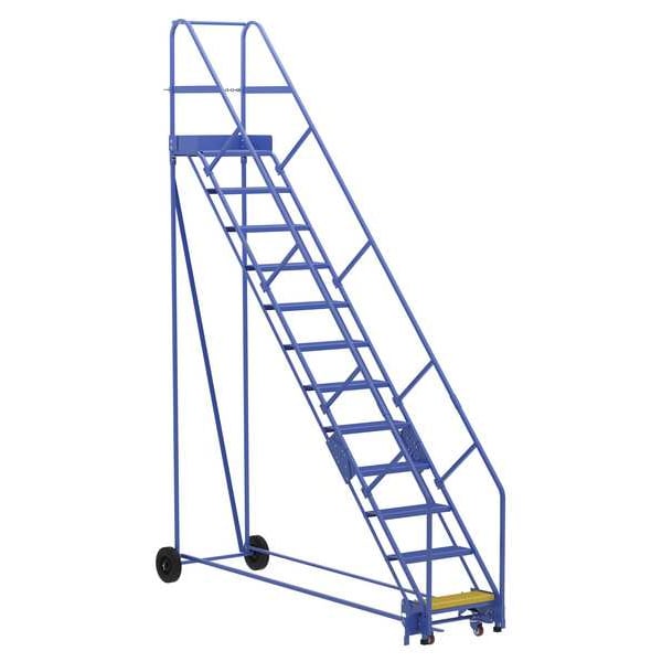 Vestil LAD-12-14-P-EZ 156 H Steel Warehouse Ladder, 50 deg Perf, 12 Step, 14", 12 Steps