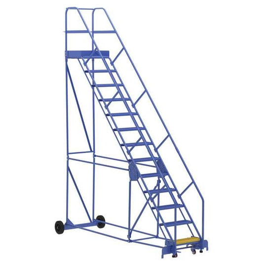 Vestil LAD-13-21-G-EZ 166 H Steel Warehouse Ladder, 50 deg Grip, 13 Step, 21", 13 Steps