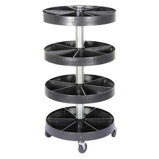 Vestil PBIN-19 Plastic Revolving Storage Bin, 19 1/2 in D x 19 1/2 in H x 38 1/2 in W, 4 Shelves, Black