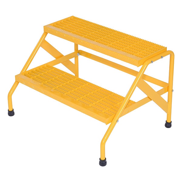 Vestil SSA-2W-KD-Y Alum Step Stand, 2 Step, Wide, Bolt, 500 lb., 2 Steps, 20 Overall Height, Aluminum, Yellow