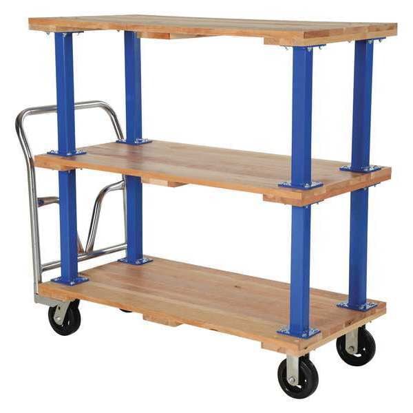 Vestil VHPT/TD-2448 Triple Deck Hardwood Platform Cart 1600 lb Mold-On-Rubber Caster 24x48