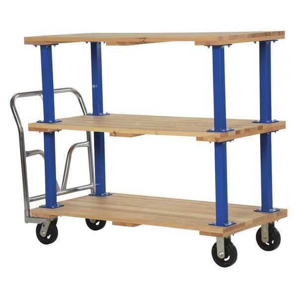 Vestil VHPT/TD-2754 Triple Deck Hardwood Platform Cart 1600 lb Mold-On-Rubber Caster 27x54