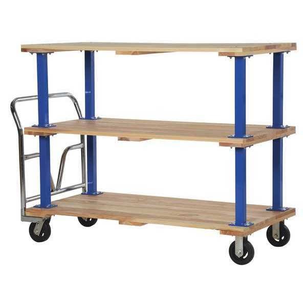 Vestil VHPT/TD-3060 Triple Deck Hardwood Platform Cart 1600 lb Mold-On-Rubber Caster 30x60
