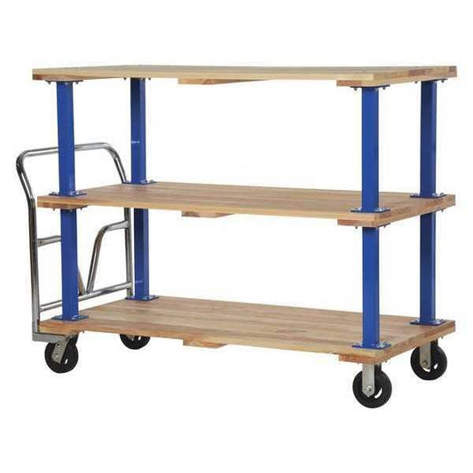 Vestil VHPT/TD-3060 Triple Deck Hardwood Platform Cart 1600 lb Mold-On-Rubber Caster 30x60