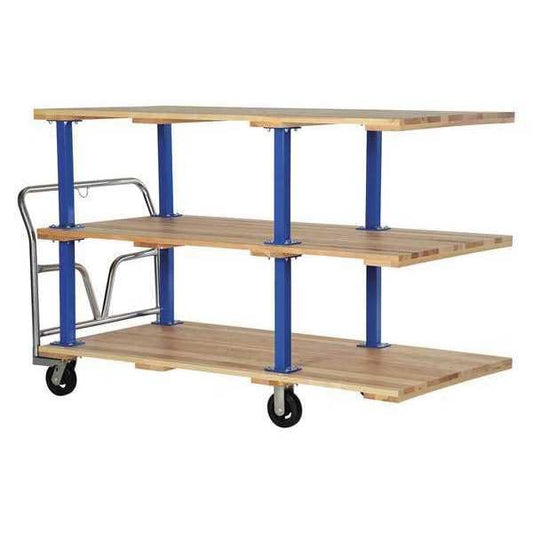 Vestil VHPT/TD-3672 Triple Deck Hardwood Platform Cart 1600 lb Mold-On-Rubber Caster 36x72