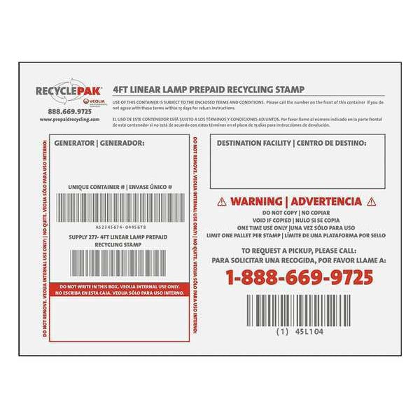 Recycle-Pak SUPPLY-277 4Ft Linear Lamp Prepaid Recycling Stamp