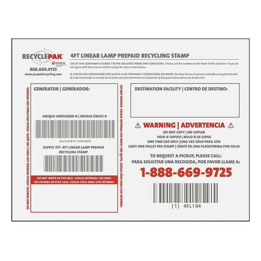 Recycle-Pak SUPPLY-277 4Ft Linear Lamp Prepaid Recycling Stamp