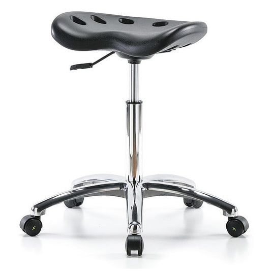 Blue Ridge Ergonomics ESD-PTMBSL-CR-NF-EC Polyurethane ESD Tractor Stool Chrome - Medium Bench Height with ESD Casters in ESD Black Polyurethane