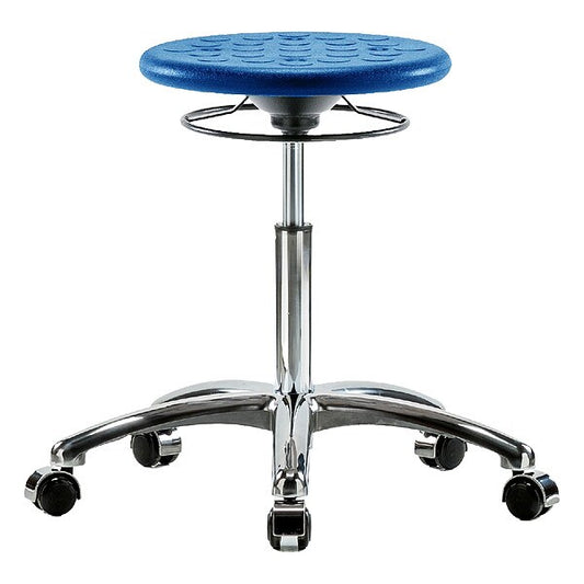 Blue Ridge Ergonomics CLR-IPMBSO-CR-NF-CC-BLU Class 10 Huron Polyurethane Clean Room Stool - Medium Bench Height with Casters in Blue Polyurethane