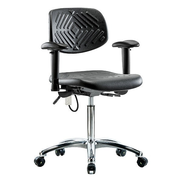 Blue Ridge Ergonomics ESD-PMBCH-CR-T1-A1-NF-EC Polyurethane ESD Chair - Medium Bench Height with Seat Tilt, Adjustable Arms, & ESD Casters