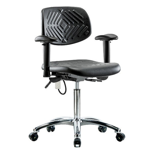 Blue Ridge Ergonomics ESD-PMBCH-CR-T1-A1-NF-EC Polyurethane ESD Chair - Medium Bench Height with Seat Tilt, Adjustable Arms, & ESD Casters