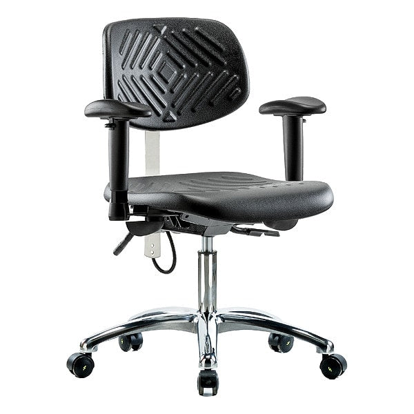 Blue Ridge Ergonomics ESD-PDHCH-CR-T0-A1-EC Polyurethane ESD Chair - Desk Height with Adjustable Arms & ESD Casters