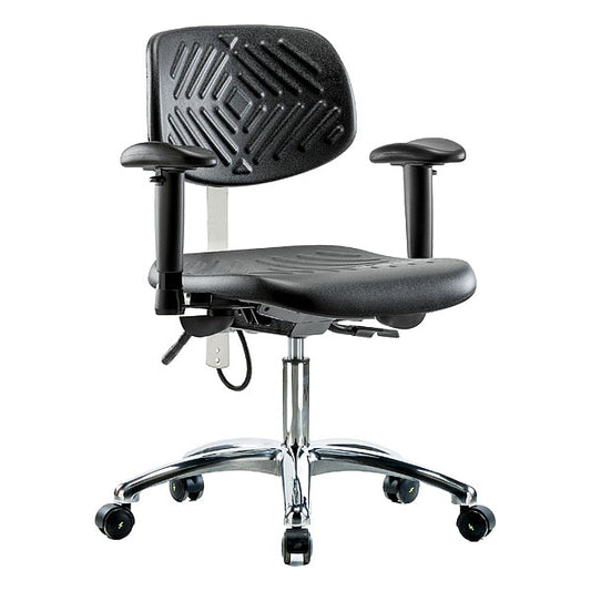 Blue Ridge Ergonomics ESD-PDHCH-CR-T0-A1-EC Polyurethane ESD Chair - Desk Height with Adjustable Arms & ESD Casters