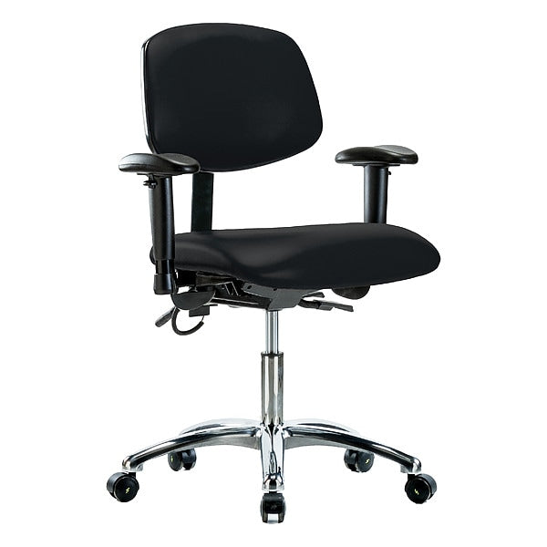 Blue Ridge Ergonomics ESD-VDHCH-CR-T1-A1-EC-ESDBLK Vinyl ESD Chair - Desk Height with Seat Tilt, Adjustable Arms, & ESD Casters in ESD Black Vinyl