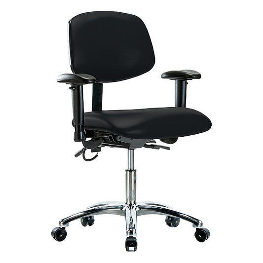 Blue Ridge Ergonomics ESD-VDHCH-CR-T1-A1-EC-ESDBLK Vinyl ESD Chair - Desk Height with Seat Tilt, Adjustable Arms, & ESD Casters in ESD Black Vinyl