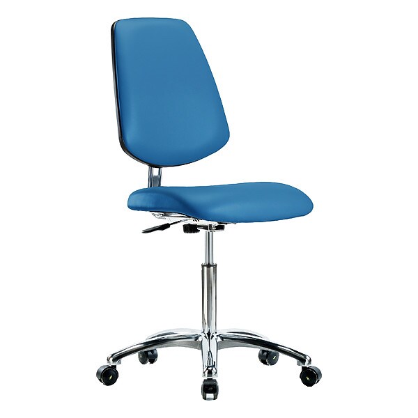 Blue Ridge Ergonomics ECR-VMBCH-MB-CR-NF-EC-ESDBLU Class 10 Clean Room/ESD Vinyl Chair - Medium Bench Height with Medium Back & ESD Casters in ESD Blue Vinyl