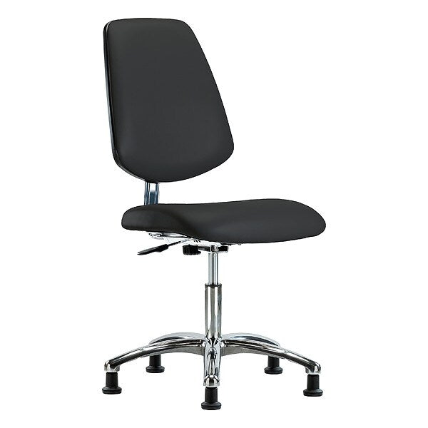 Blue Ridge Ergonomics ECR-VDHCH-MB-CR-EG-ESDBLK Class 10 Clean Room/ESD Vinyl Chair - Desk Height with Medium Back & ESD Stationary Glides in ESD Black Vinyl