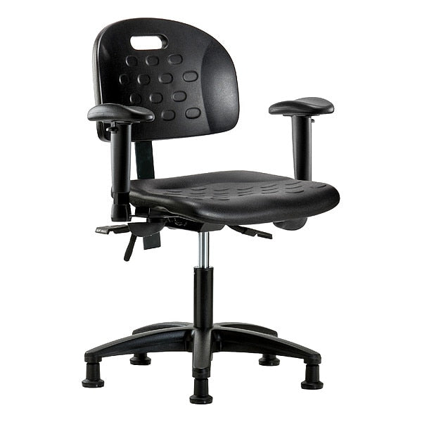 Blue Ridge Ergonomics HPDHCH-RG-T0-A1-RG-BLK Newport Industrial Polyurethane Chair - Desk Height with Adjustable Arms & Stationary Glides in Black Polyurethane