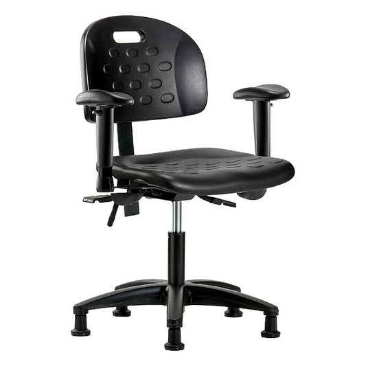 Blue Ridge Ergonomics HPDHCH-RG-T0-A1-RG-BLK Newport Industrial Polyurethane Chair - Desk Height with Adjustable Arms & Stationary Glides in Black Polyurethane